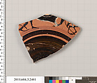 Terracotta fragment of a kylix: eye-cup (drinking cup), Terracotta, Greek, Attic