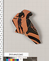 Terracotta fragment of a kylix: eye-cup (drinking cup), Terracotta, Greek, Attic