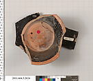 Terracotta fragment of a stemless kylix (drinking cup), Terracotta, Greek, Attic