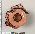 Terracotta fragment of a kylix: eye-cup (drinking cup), Terracotta, Greek, Attic