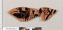 Terracotta fragments of a kylix: eye-cup (drinking cup), Terracotta, Greek, Attic