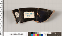 Terracotta fragment of a head kantharos (drinking cup with high handles)?, Terracotta, Greek, Attic