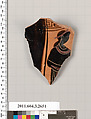 Terracotta fragment of an olpe (jug), Terracotta, Greek, Attic