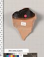 Terracotta fragment of an olpe (jug), Terracotta, Greek, Attic