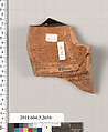 Terracotta fragment of an olpe (jug), Terracotta, Greek, Attic