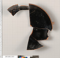 Terracotta fragment of a kylix: eye-cup (drinking cup), Terracotta, Greek, Attic