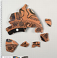 Terracotta fragments of a kylix: eye-cup (drinking cup), Terracotta, Greek, Attic