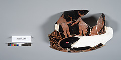 Terracotta fragment of a kylix (drinking cup), Terracotta, Greek, Attic