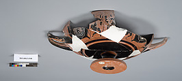 Terracotta fragment of a kylix: eye-cup (drinking cup), Terracotta, Greek, Attic