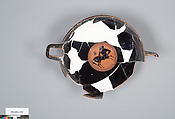 Terracotta fragment of a kylix: eye-cup (drinking cup), Terracotta, Greek, Attic