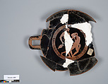 Terracotta fragment of a kylix (drinking cup), Terracotta, Greek, Attic