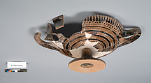 Terracotta fragments of a kylix: Droop cup (drinking cup), Terracotta, Greek, Attic