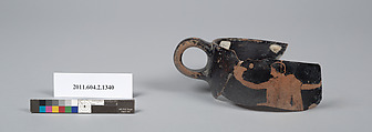 Terracotta fragment of a skyphos (deep drinking cup), Terracotta, Greek, Attic