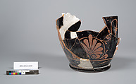 Terracotta fragment of a skyphos (deep drinking cup), Terracotta, Greek, Attic