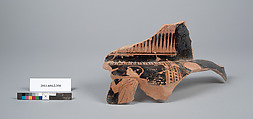 Terracotta fragment of a column-krater (bowl for mixing wine and water), Terracotta, Greek, Attic