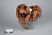 Terracotta fragment of a neck-amphora (jar), Terracotta, Greek, Attic