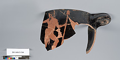 Terracotta fragment of a skyphos (deep drinking cup), Terracotta, Greek, Attic