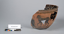 Terracotta fragment of a skyphos (deep drinking cup), Terracotta, Greek, Attic