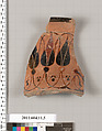 Terracotta fragment of a neck-amphora (jar), Attributed to the Phineus Painter [DvB], Terracotta, Greek, Chalcidian