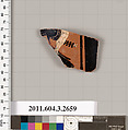 Terracotta fragment of an olpe (jug), Terracotta, Greek, Attic