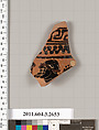 Terracotta fragment of an olpe (jug), Terracotta, Greek, Attic