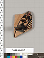 Terracotta fragment of a kylix (drinking cup), Attributed to the Rider Painter [Stibbe], Terracotta, Greek, Laconian