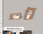Terracotta fragments of an olpe (jug), Terracotta, Greek, Attic