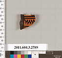 Terracotta fragment of an olpe (jug), Terracotta, Greek, Attic