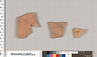Terracotta fragments of oinochoai (jugs) or olpai (jugs), Terracotta, Greek, Attic