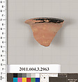 Terracotta fragment of an olpe (jug), Terracotta, Greek, Attic