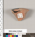 Terracotta fragment of an olpe (jug), Terracotta, Greek, Attic