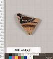 Terracotta fragment of a kylix (drinking cup), Probably the Rider Painter [Stibbe], Terracotta, Greek, Laconian