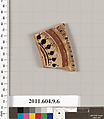 Terracotta fragment of a kylix (drinking cup), Terracotta, Greek, Laconian