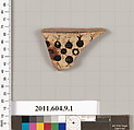 Terracotta fragment of a kylix (drinking cup), Terracotta, Greek, Laconian