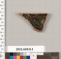 Terracotta fragment of a kylix (drinking cup), Terracotta, Greek, Laconian