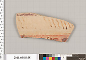 Terracotta fragment of a skyphos (deep drinking cup), Terracotta, Greek, Corinthian