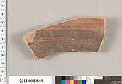 Terracotta fragment of a skyphos (deep drinking cup), Terracotta, Greek, Corinthian