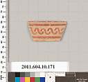 Terracotta fragment of a skyphos (deep drinking cup)?, Terracotta, Etruscan, Subgeometric, probably Caeretan