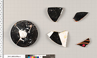 Terracotta fragments of a stemmed plate, Terracotta, Greek, Attic