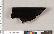 Terracotta rim fragment of a kylix (drinking cup), Terracotta, Greek, Attic