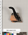 Terracotta rim fragment of a kylix (drinking cup), Terracotta, Greek, Attic