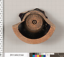Terracotta fragment of a stemless kylix (drinking cup), Terracotta, Greek, Attic