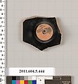 Terracotta fragment of a kylix (drinking cup), Terracotta, Greek, Attic