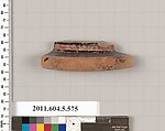 Terracotta fragment of a stemless kylix (drinking cup), Terracotta, Greek, Attic