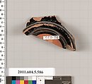 Terracotta fragment of a stemless kylix (drinking cup), Terracotta, Greek, Attic