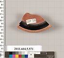 Terracotta fragment of a stemless kylix (drinking cup), Terracotta, Greek, Attic