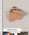 Terracotta fragment of a stemless kylix (drinking cup), Terracotta, Greek, Attic