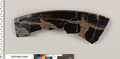 Terracotta fragment of a kylix (drinking cup), Terracotta, Greek, Attic