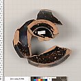 Terracotta fragment of a stemless kylix (drinking cup), Terracotta, Greek, Attic