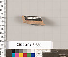 Terracotta fragment of a stemless kylix (drinking cup), Terracotta, Greek, Attic